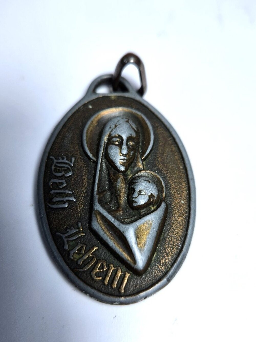 Bethlehem Madonna and Child Vintage Souvenir Pendant Holy Land Metal Medal